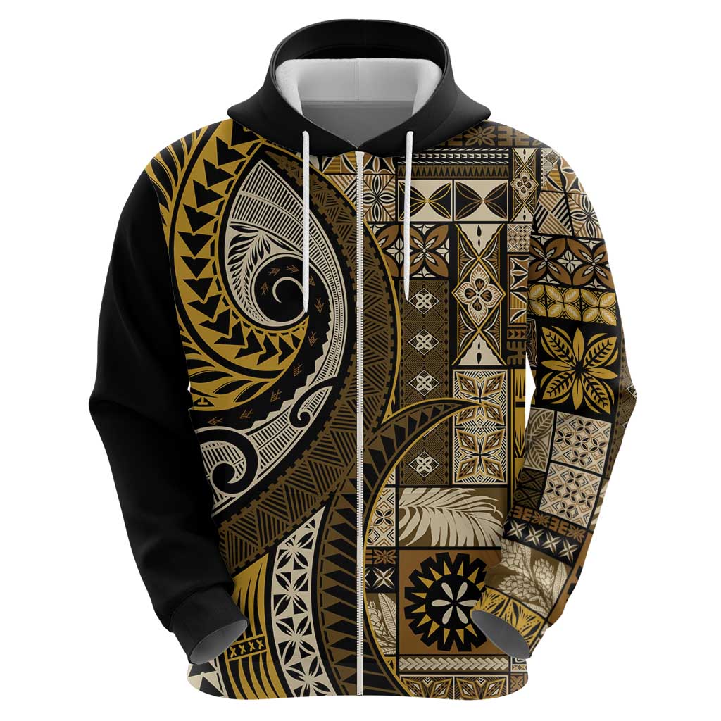 Vintage Samoa Siapo Mamanu Hoodie Gold Samoan Tapa Motif - Polynesian Pride