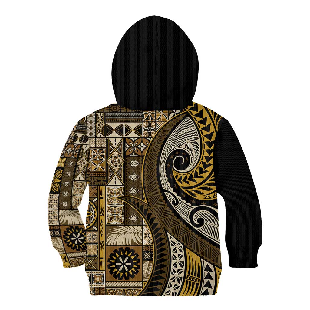 Vintage Samoa Siapo Mamanu Kid Hoodie Gold Samoan Tapa Motif - Polynesian Pride