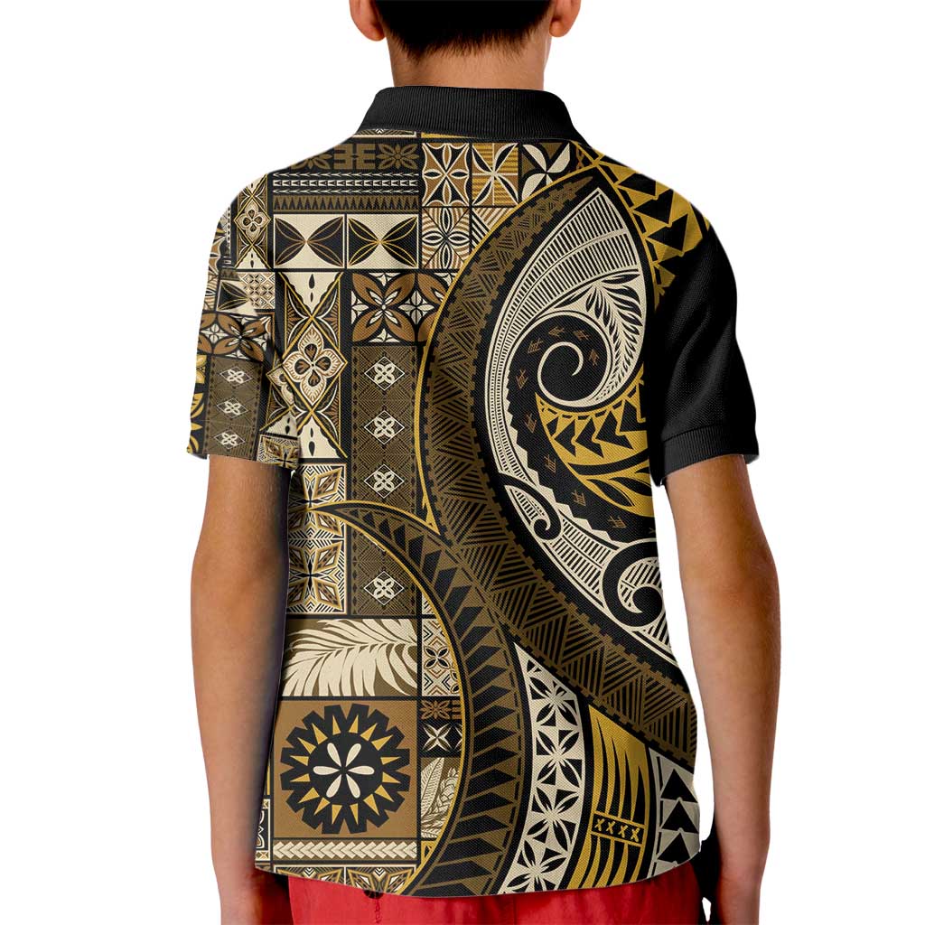 Vintage Samoa Siapo Mamanu Kid Polo Shirt Gold Samoan Tapa Motif - Polynesian Pride