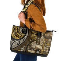Vintage Samoa Siapo Mamanu Leather Tote Bag Gold Samoan Tapa Motif - Polynesian Pride