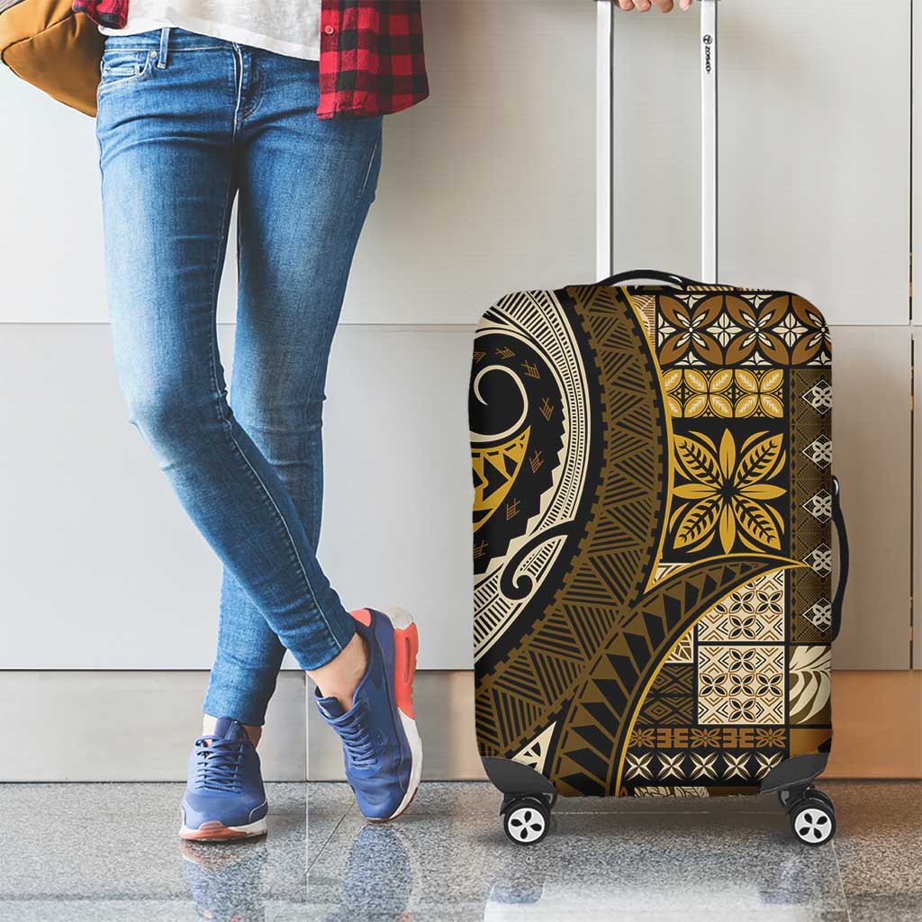 Vintage Samoa Siapo Mamanu Luggage Cover Gold Samoan Tapa Motif - Polynesian Pride