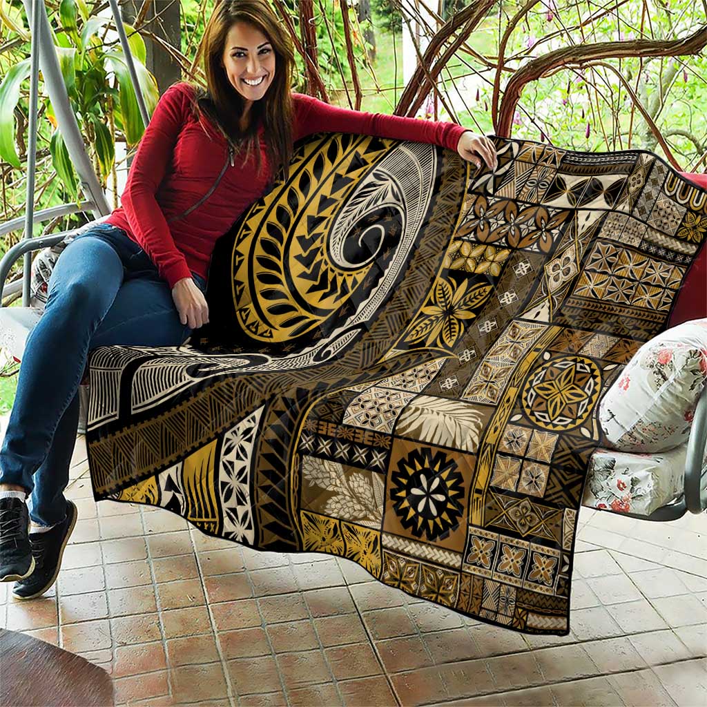 Vintage Samoa Siapo Mamanu Quilt Gold Samoan Tapa Motif - Polynesian Pride