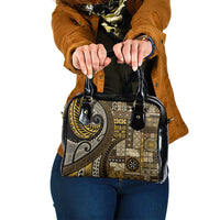 Vintage Samoa Siapo Mamanu Shoulder Handbag Gold Samoan Tapa Motif - Polynesian Pride