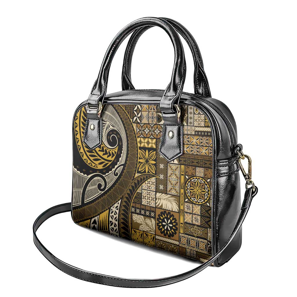 Vintage Samoa Siapo Mamanu Shoulder Handbag Gold Samoan Tapa Motif - Polynesian Pride