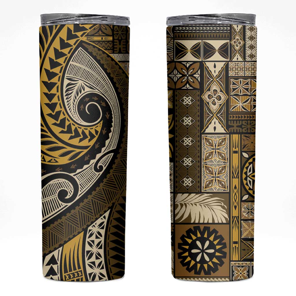 Vintage Samoa Siapo Mamanu Skinny Tumbler Gold Samoan Tapa Motif LT9 Gold - Polynesian Pride