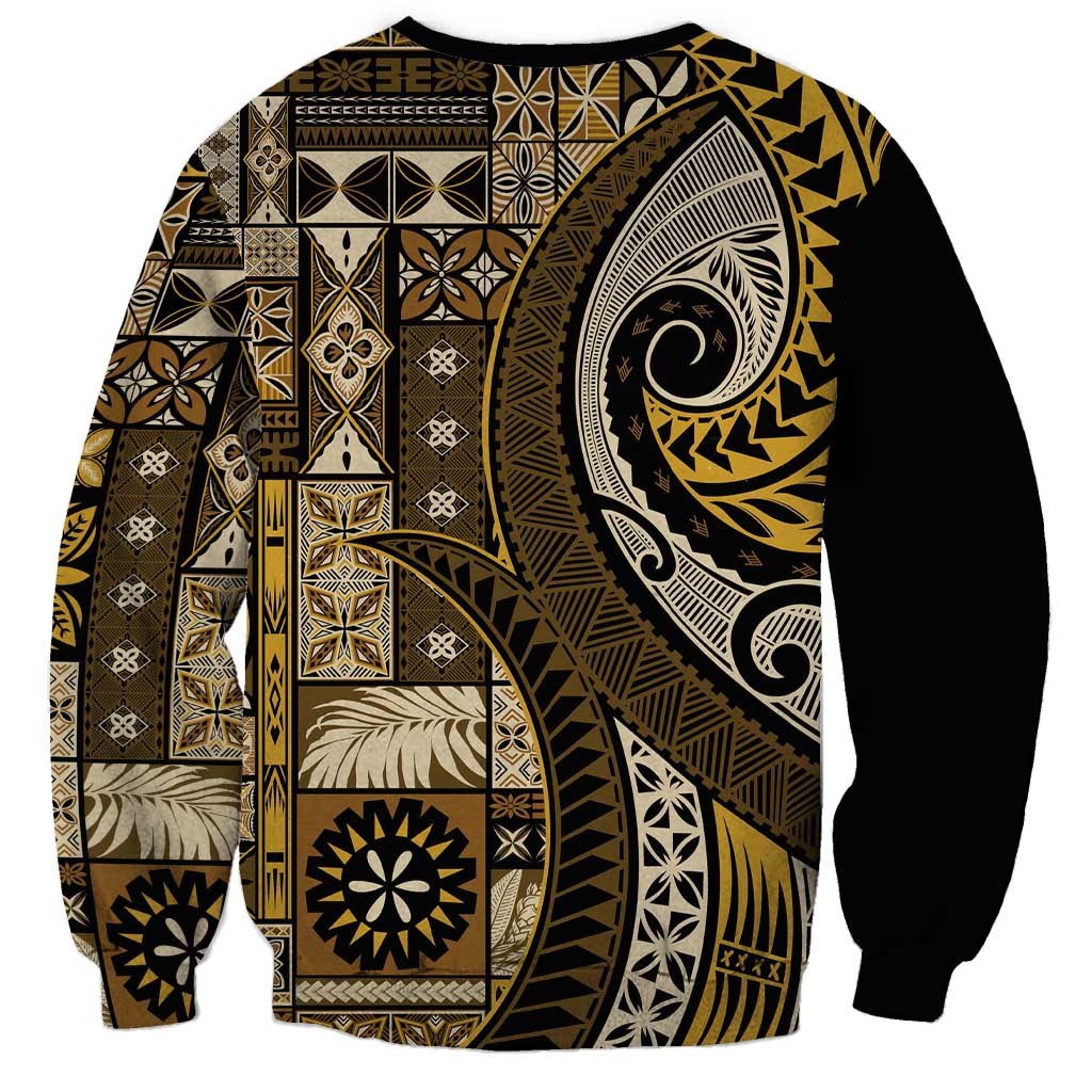Vintage Samoa Siapo Mamanu Sweatshirt Gold Samoan Tapa Motif - Polynesian Pride