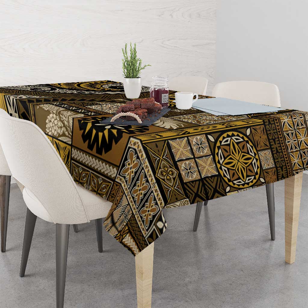 Vintage Samoa Siapo Mamanu Tablecloth Gold Samoan Tapa Motif - Polynesian Pride