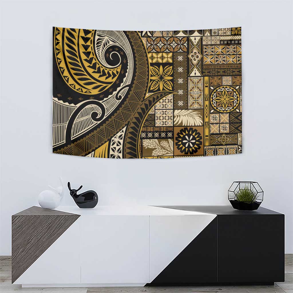 Vintage Samoa Siapo Mamanu Tapestry Gold Samoan Tapa Motif - Polynesian Pride