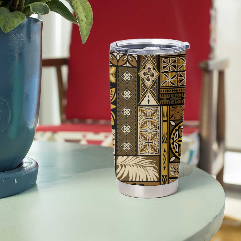 Vintage Samoa Siapo Mamanu Tumbler Cup Gold Samoan Tapa Motif - Polynesian Pride
