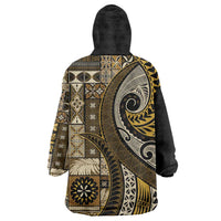 Vintage Samoa Siapo Mamanu Wearable Blanket Hoodie Gold Samoan Tapa Motif LT9 - Polynesian Pride