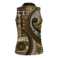 Vintage Samoa Siapo Mamanu Women Sleeveless Polo Shirt Gold Samoan Tapa Motif LT9 - Polynesian Pride