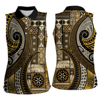 Vintage Samoa Siapo Mamanu Women Sleeveless Polo Shirt Gold Samoan Tapa Motif LT9 - Polynesian Pride