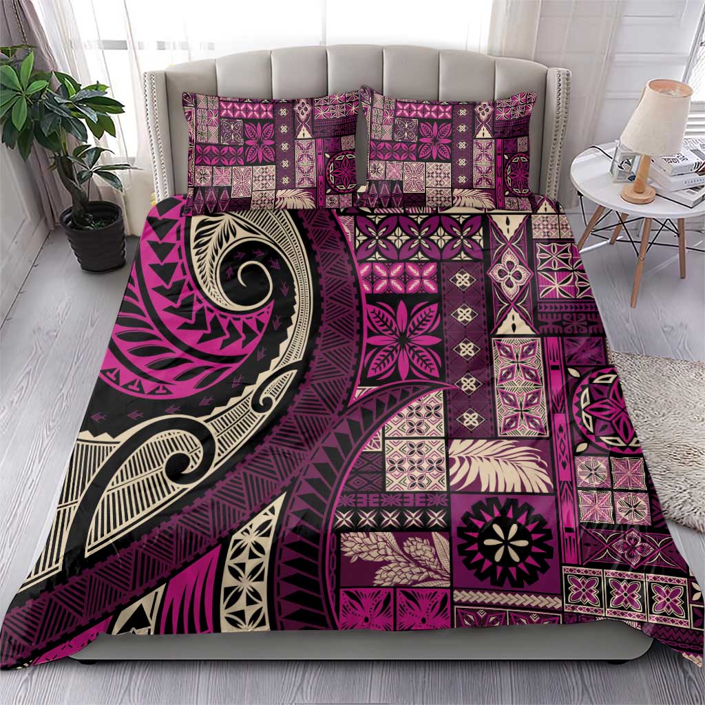 Vintage Samoa Siapo Mamanu Bedding Set Pink Samoan Tapa Motif - Polynesian Pride