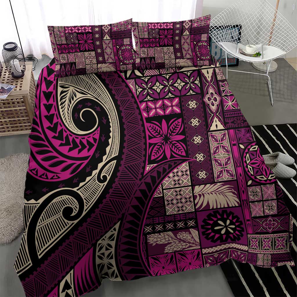 Vintage Samoa Siapo Mamanu Bedding Set Pink Samoan Tapa Motif - Polynesian Pride