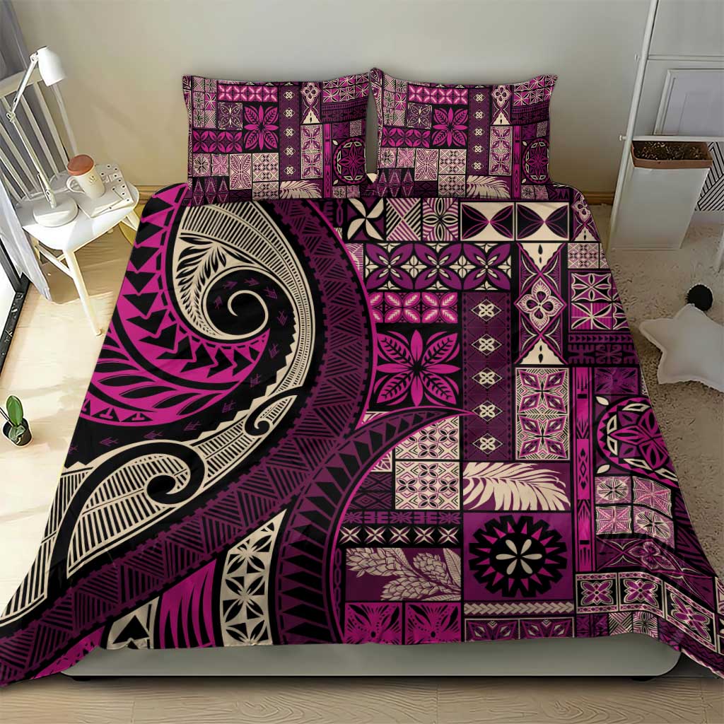 Vintage Samoa Siapo Mamanu Bedding Set Pink Samoan Tapa Motif - Polynesian Pride