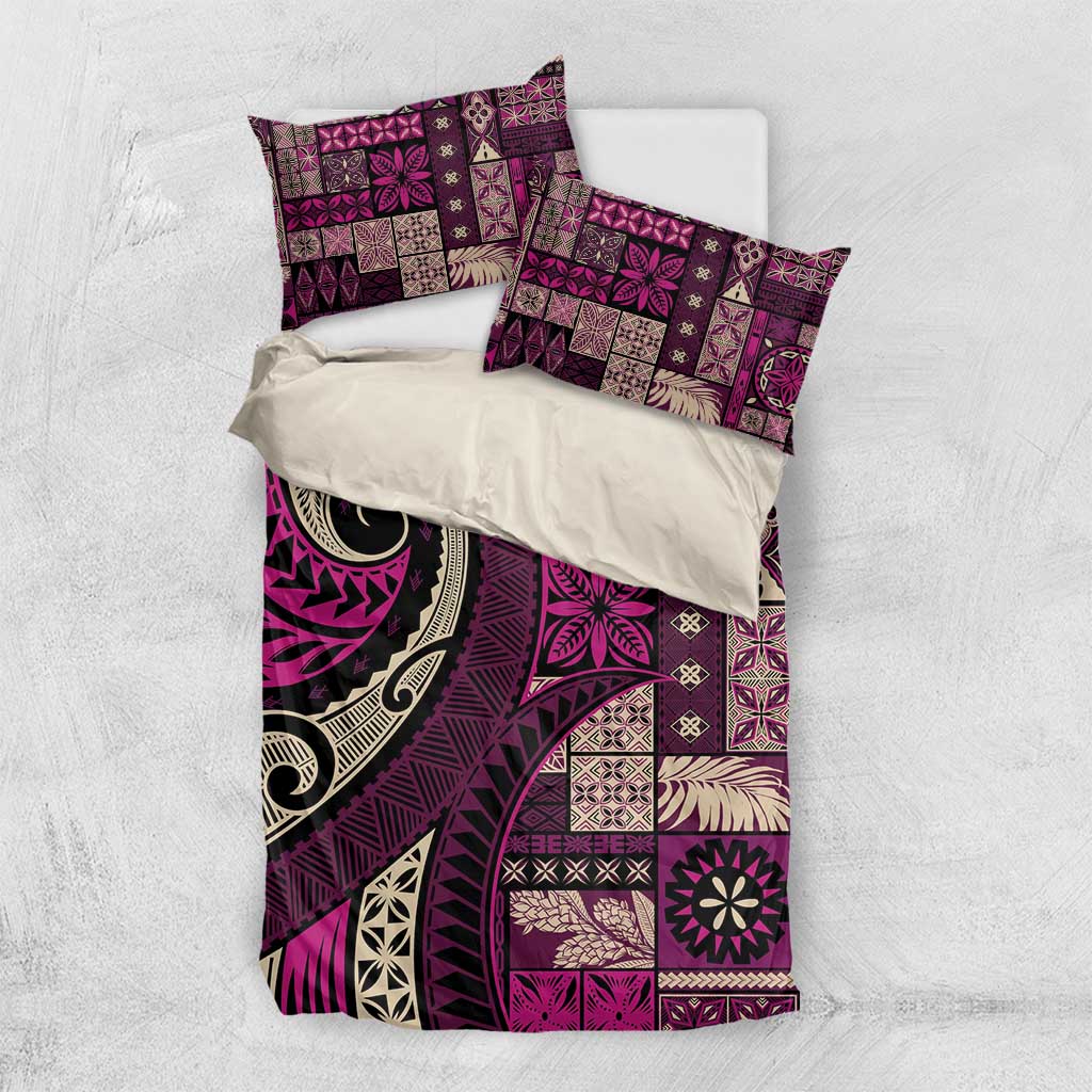 Vintage Samoa Siapo Mamanu Bedding Set Pink Samoan Tapa Motif - Polynesian Pride