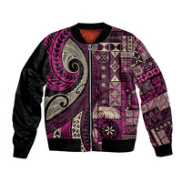 Vintage Samoa Siapo Mamanu Bomber Jacket Pink Samoan Tapa Motif - Polynesian Pride