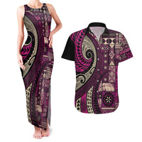 Vintage Samoa Siapo Mamanu Couples Matching Tank Maxi Dress and Hawaiian Shirt Pink Samoan Tapa Motif LT9 Pink - Polynesian Pride