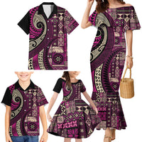 Vintage Samoa Siapo Mamanu Family Matching Mermaid Dress and Hawaiian Shirt Pink Samoan Tapa Motif LT9 - Polynesian Pride