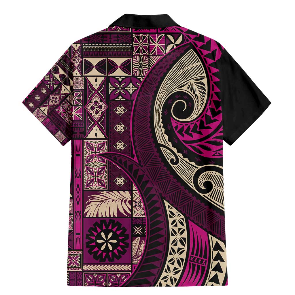 Vintage Samoa Siapo Mamanu Family Matching Mermaid Dress and Hawaiian Shirt Pink Samoan Tapa Motif LT9 - Polynesian Pride