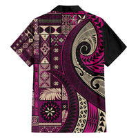 Vintage Samoa Siapo Mamanu Family Matching Off The Shoulder Long Sleeve Dress and Hawaiian Shirt Pink Samoan Tapa Motif LT9 - Polynesian Pride