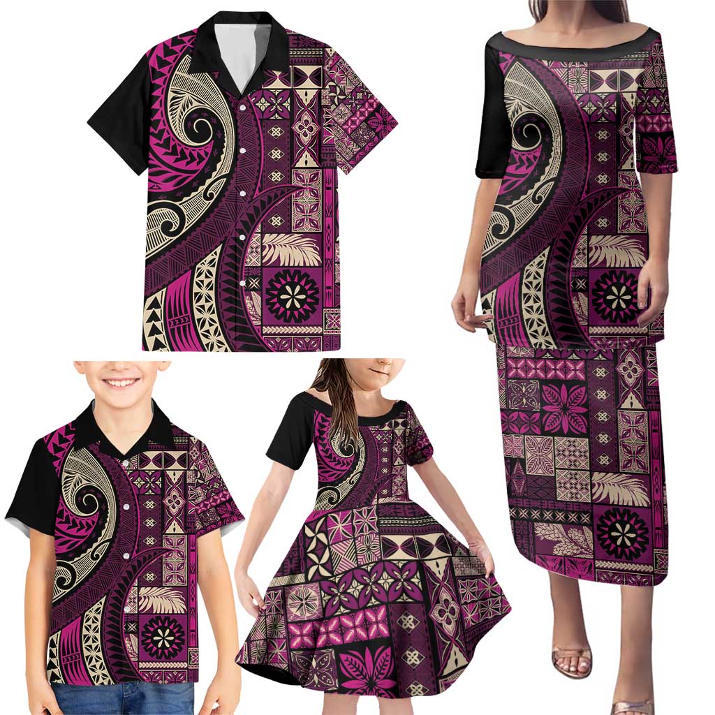 Vintage Samoa Siapo Mamanu Family Matching Puletasi and Hawaiian Shirt Pink Samoan Tapa Motif LT9 - Polynesian Pride