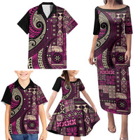 Vintage Samoa Siapo Mamanu Family Matching Puletasi and Hawaiian Shirt Pink Samoan Tapa Motif LT9 - Polynesian Pride
