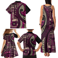Vintage Samoa Siapo Mamanu Family Matching Tank Maxi Dress and Hawaiian Shirt Pink Samoan Tapa Motif LT9 - Polynesian Pride