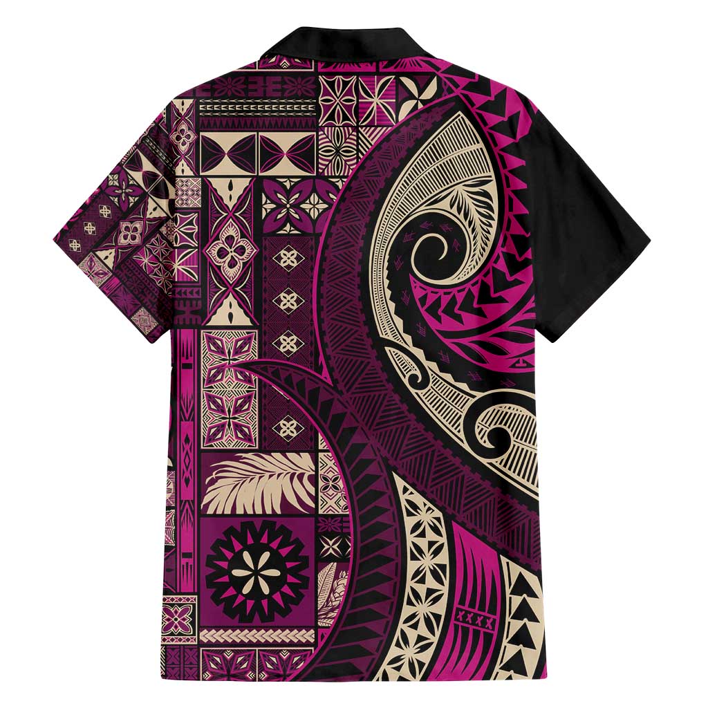 Vintage Samoa Siapo Mamanu Family Matching Tank Maxi Dress and Hawaiian Shirt Pink Samoan Tapa Motif LT9 - Polynesian Pride