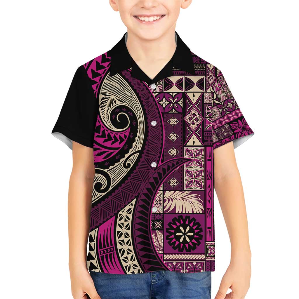 Vintage Samoa Siapo Mamanu Family Matching Tank Maxi Dress and Hawaiian Shirt Pink Samoan Tapa Motif LT9 Son's Shirt Pink - Polynesian Pride