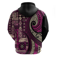 Vintage Samoa Siapo Mamanu Hoodie Pink Samoan Tapa Motif - Polynesian Pride