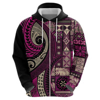 Vintage Samoa Siapo Mamanu Hoodie Pink Samoan Tapa Motif - Polynesian Pride