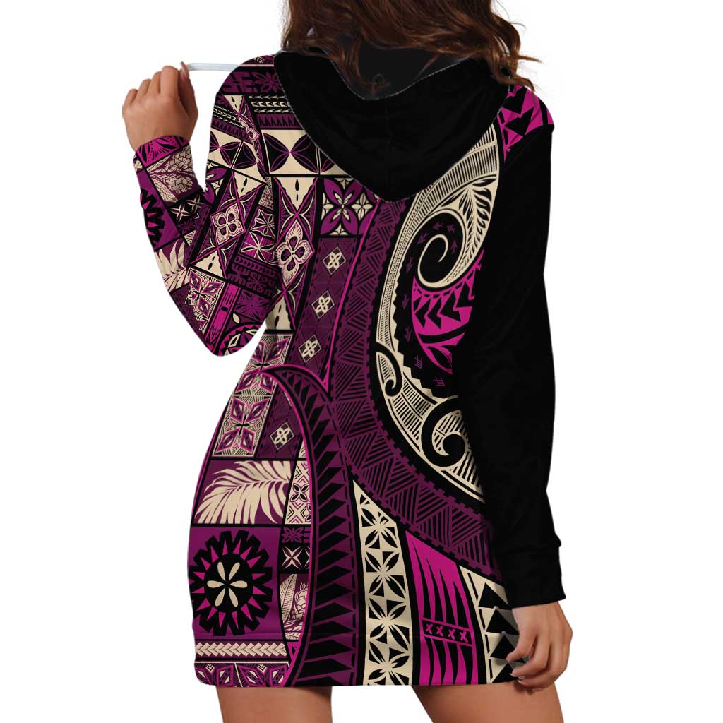 Vintage Samoa Siapo Mamanu Hoodie Dress Pink Samoan Tapa Motif LT9 - Polynesian Pride