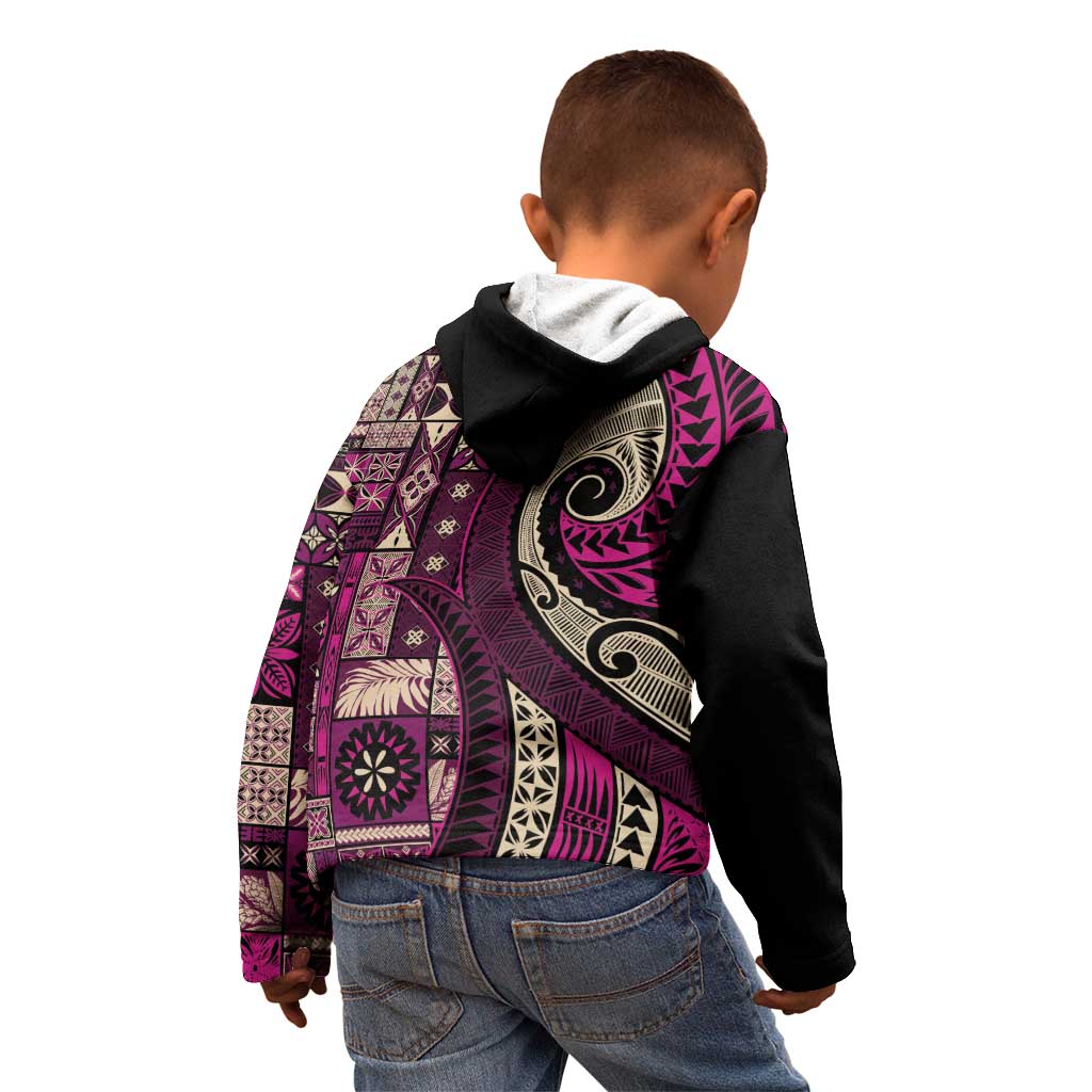 Vintage Samoa Siapo Mamanu Kid Hoodie Pink Samoan Tapa Motif - Polynesian Pride