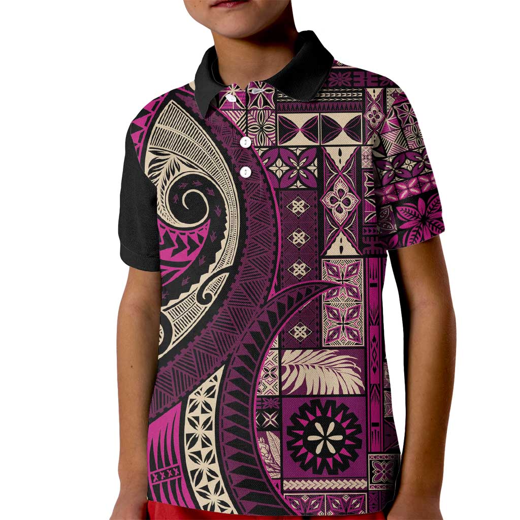 Vintage Samoa Siapo Mamanu Kid Polo Shirt Pink Samoan Tapa Motif - Polynesian Pride