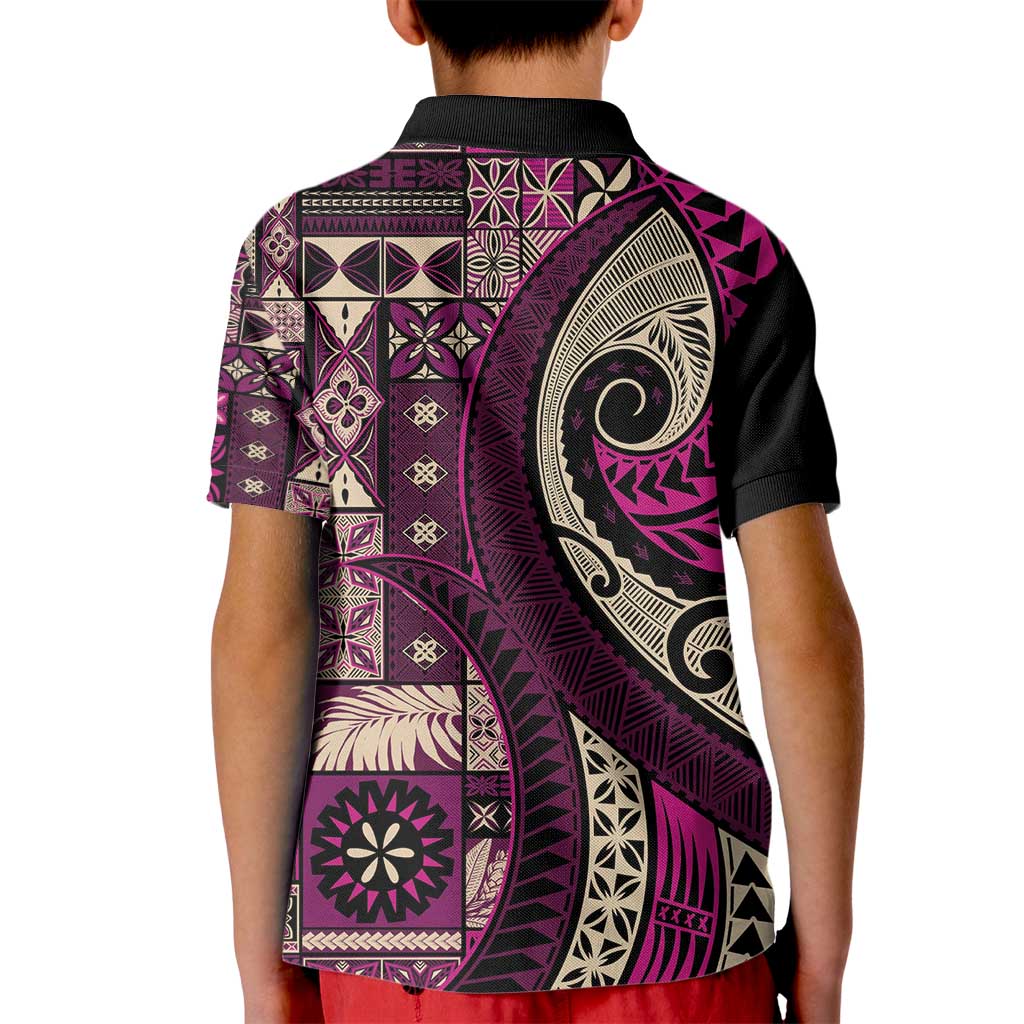 Vintage Samoa Siapo Mamanu Kid Polo Shirt Pink Samoan Tapa Motif - Polynesian Pride