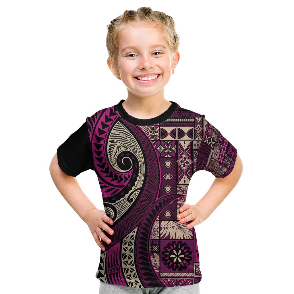 Vintage Samoa Siapo Mamanu Kid T Shirt Pink Samoan Tapa Motif - Polynesian Pride