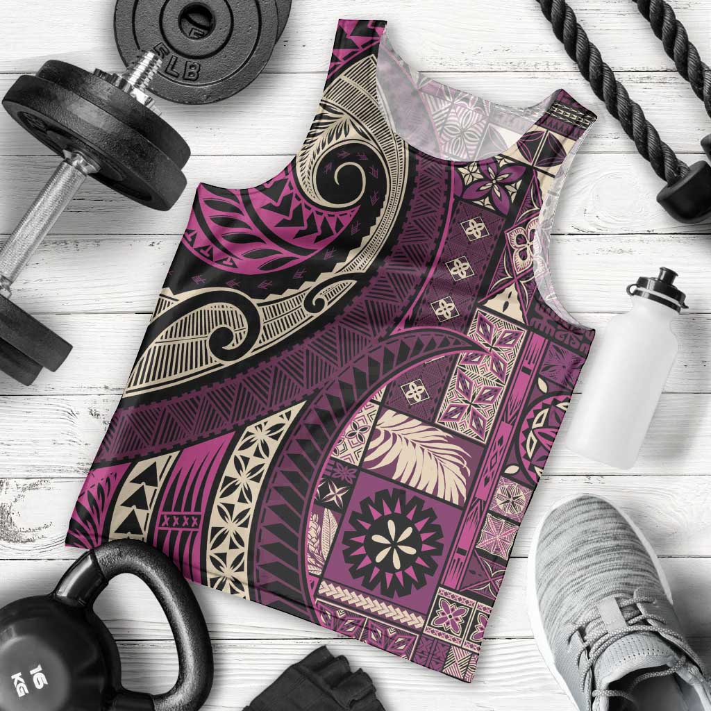 Vintage Samoa Siapo Mamanu Men Tank Top Pink Samoan Tapa Motif - Polynesian Pride