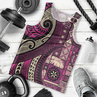 Vintage Samoa Siapo Mamanu Men Tank Top Pink Samoan Tapa Motif - Polynesian Pride