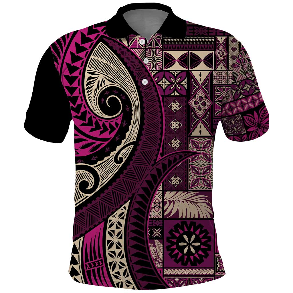 Vintage Samoa Siapo Mamanu Polo Shirt Pink Samoan Tapa Motif - Polynesian Pride