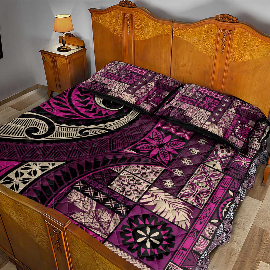 Vintage Samoa Siapo Mamanu Quilt Bed Set Pink Samoan Tapa Motif - Polynesian Pride