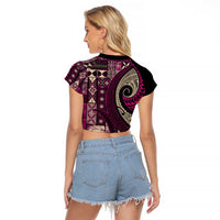 Vintage Samoa Siapo Mamanu Raglan Cropped T Shirt Pink Samoan Tapa Motif - Polynesian Pride