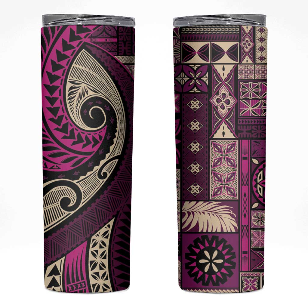 Vintage Samoa Siapo Mamanu Skinny Tumbler Pink Samoan Tapa Motif LT9 Pink - Polynesian Pride