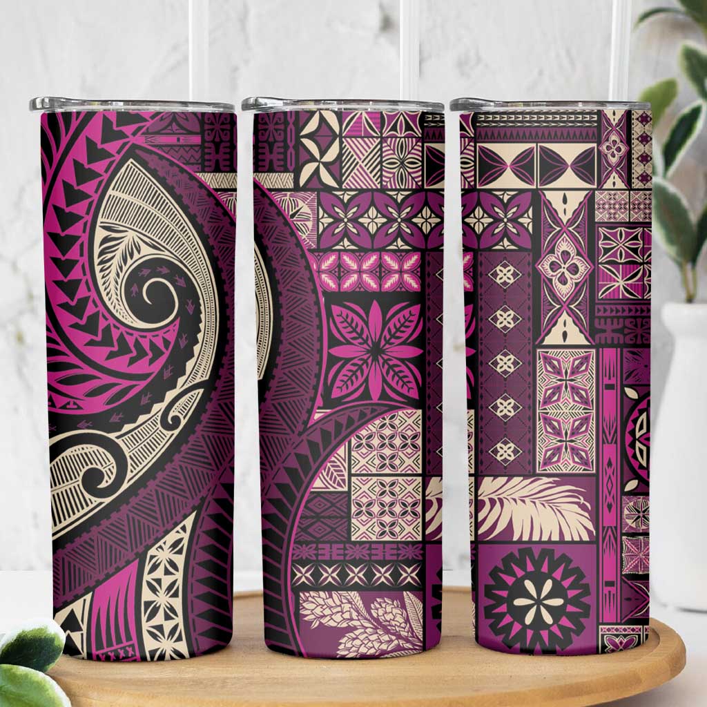 Vintage Samoa Siapo Mamanu Skinny Tumbler Pink Samoan Tapa Motif LT9 - Polynesian Pride