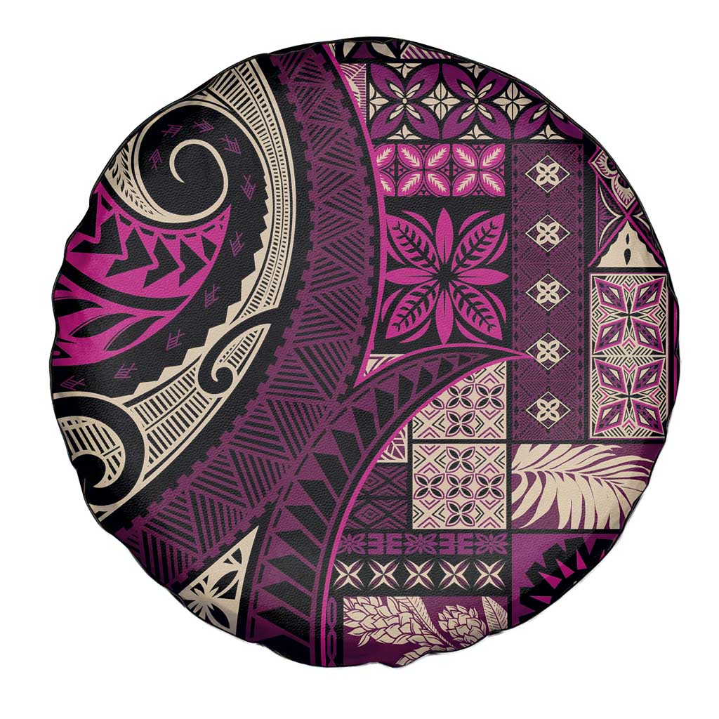 Vintage Samoa Siapo Mamanu Spare Tire Cover Pink Samoan Tapa Motif - Polynesian Pride