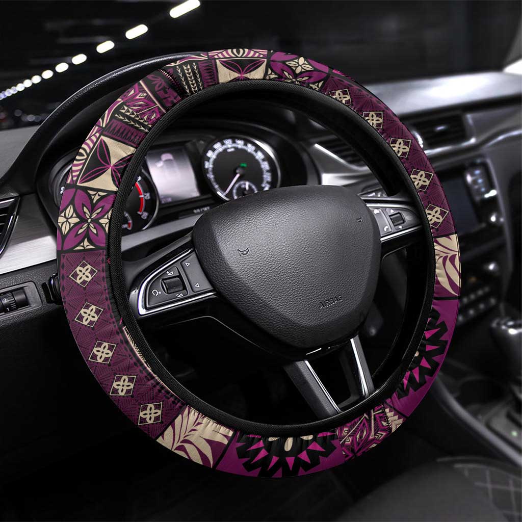 Vintage Samoa Siapo Mamanu Steering Wheel Cover Pink Samoan Tapa Motif - Polynesian Pride