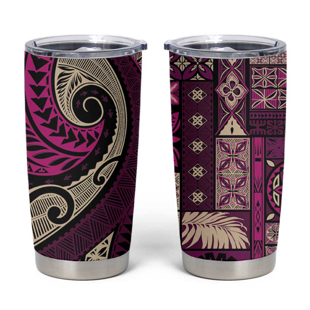 Vintage Samoa Siapo Mamanu Tumbler Cup Pink Samoan Tapa Motif - Polynesian Pride