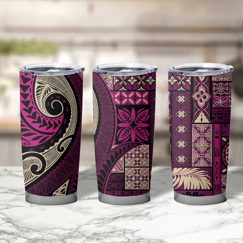 Vintage Samoa Siapo Mamanu Tumbler Cup Pink Samoan Tapa Motif - Polynesian Pride