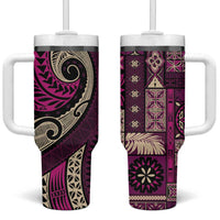 Vintage Samoa Siapo Mamanu Tumbler With Handle Pink Samoan Tapa Motif - Polynesian Pride