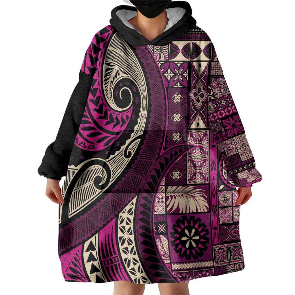 Vintage Samoa Siapo Mamanu Wearable Blanket Hoodie Pink Samoan Tapa Motif LT9 - Polynesian Pride